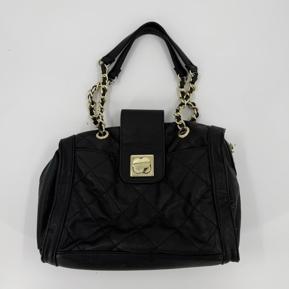 Betsey Johnson Black Quilted Satchel Gold Chain Strap Shoulder Bag